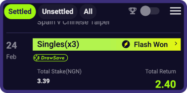 A picture shows that you can find your 2UP bet slip in the history records after winning a bet