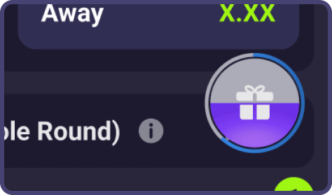 A button with half full colored background in the right-bottom corner indicates the gift grab is still collecting