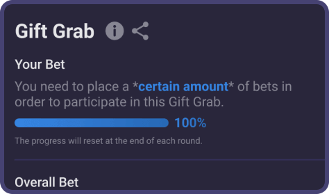 A picture indicates the gift grab rule with 100% progress bar